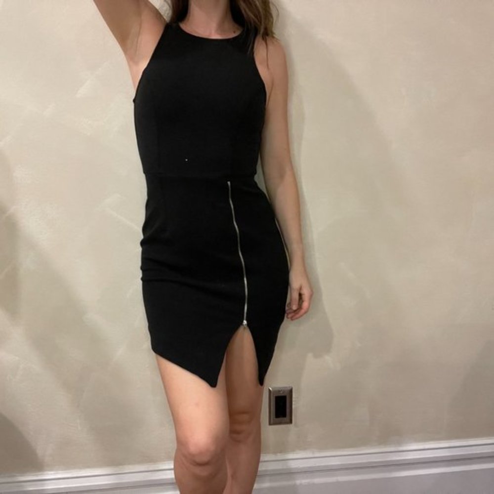 Shilla Asymmetrical Tank Dress Black with Silver Zipper in Size XS